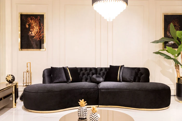 Ella Black Velvet Curved Sectional (ELLABLACK-SEC)