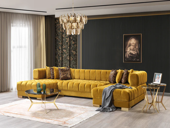 Ariana Mustard Velvet Double Chaise Sectional (ARIANAMUSTARD-SEC)
