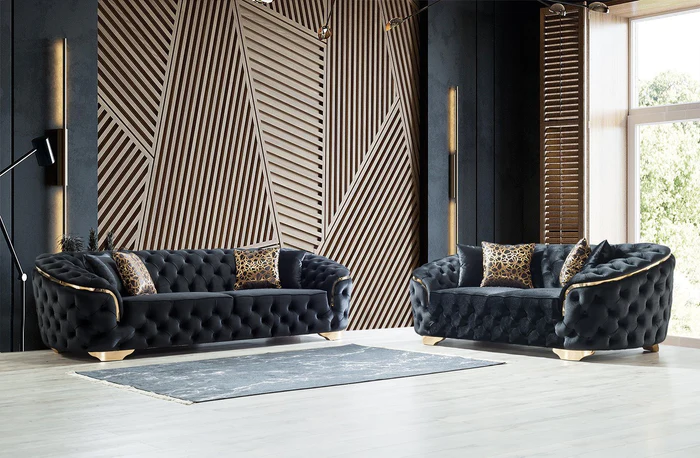 Lupino Black Velvet Sofa & Loveseat (LUPINOBLACK-SL)