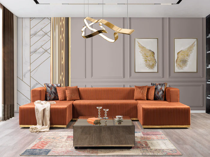 Juliana Orange Velvet 4-Piece Sectional (JULIANAORANGE-SEC4)