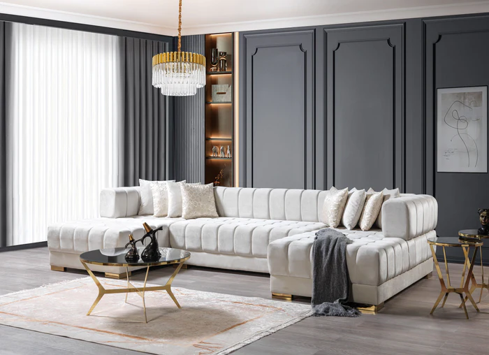 Ariana Ivory Velvet Double Chaise Sectional (ARIANAIVORY-SEC)