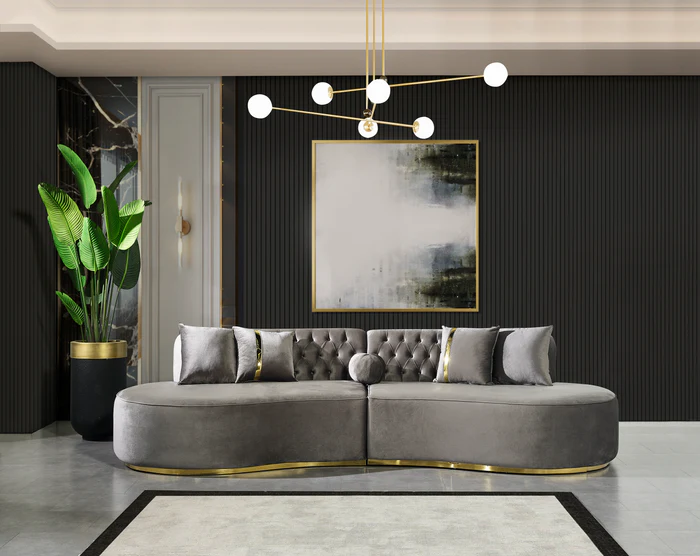 Ella Gray Velvet Curved Sectional (ELLAGRAY-SEC)
