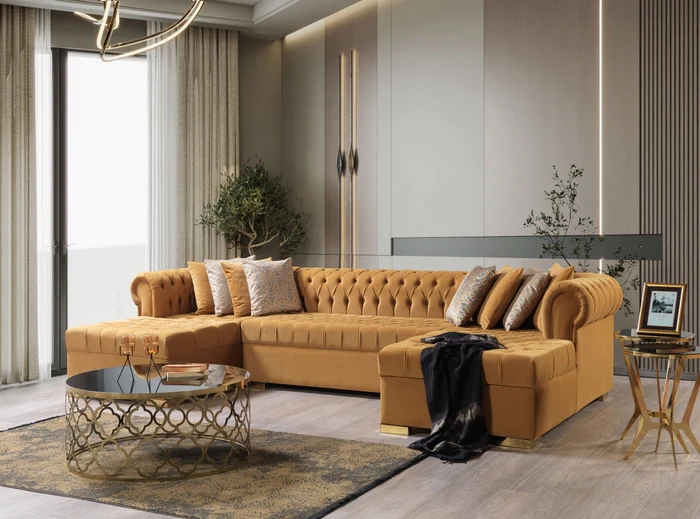 Lauren Mustard Velvet Double Chaise Sectional (LAURENMUSTARD-SEC)