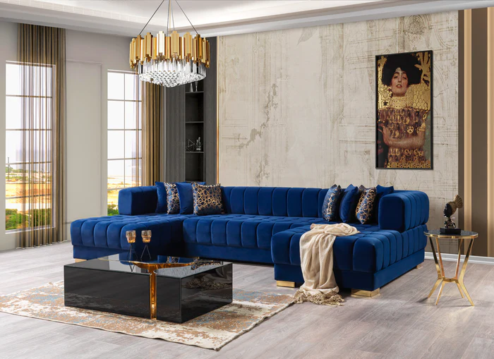 Ariana Blue Velvet Double Chaise Sectional (ARIANABLUE-SEC)