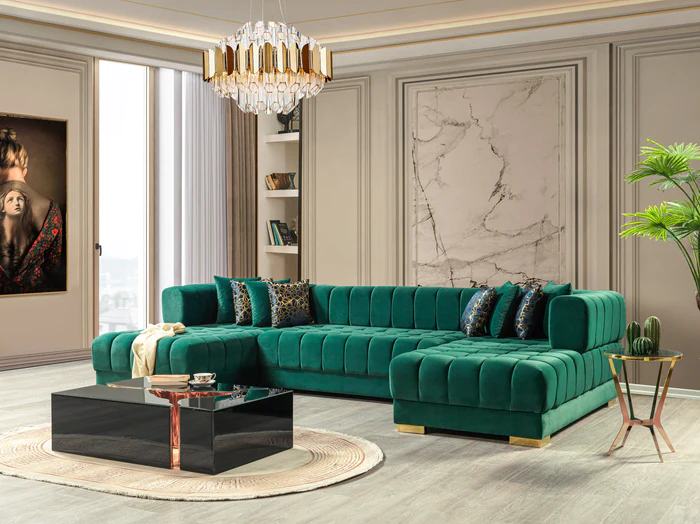 Ariana Green Velvet Double Chaise Sectional (ARIANAGREEN-SEC)