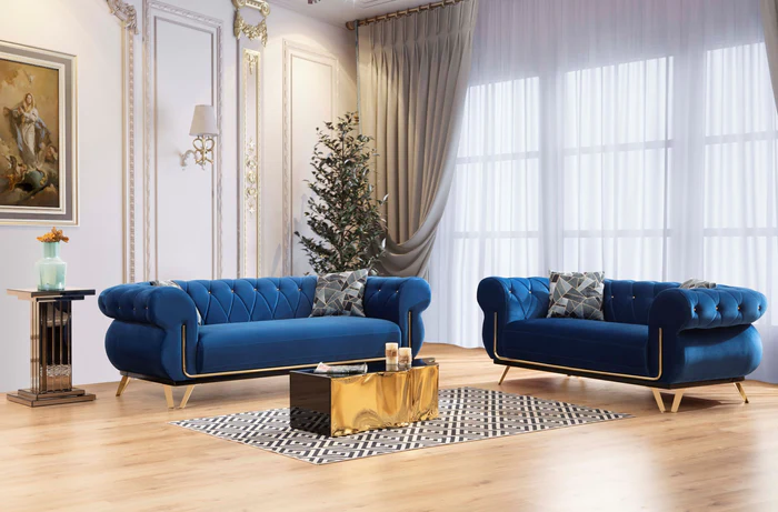 Rosy Navy Velvet Sofa & Loveseat (ROSYNAVY-SL)