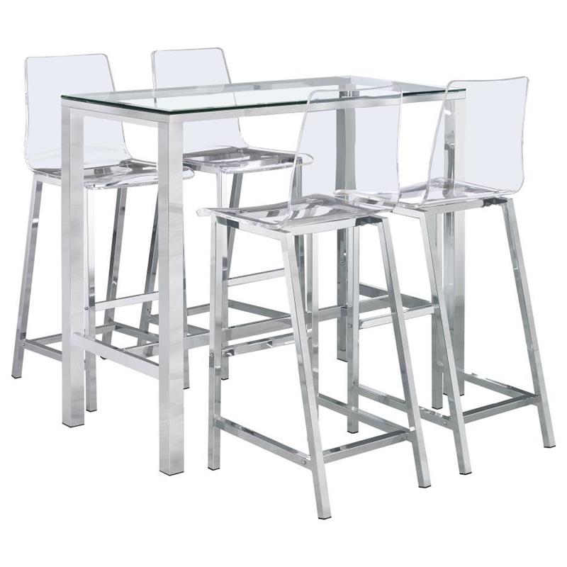 Tolbert 5-piece Bar Set with Acrylic Chairs Clear and Chrome (104873-S5)