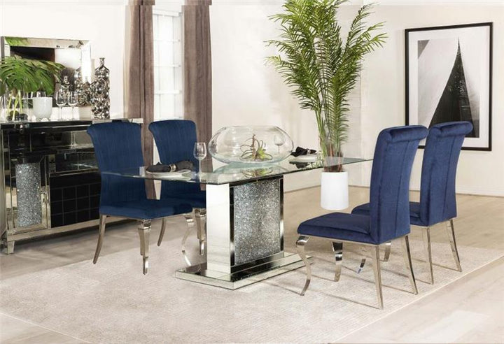 Marilyn 5-piece Rectangular Dining Set Mirror and Ink Blue (115571N-S5B)