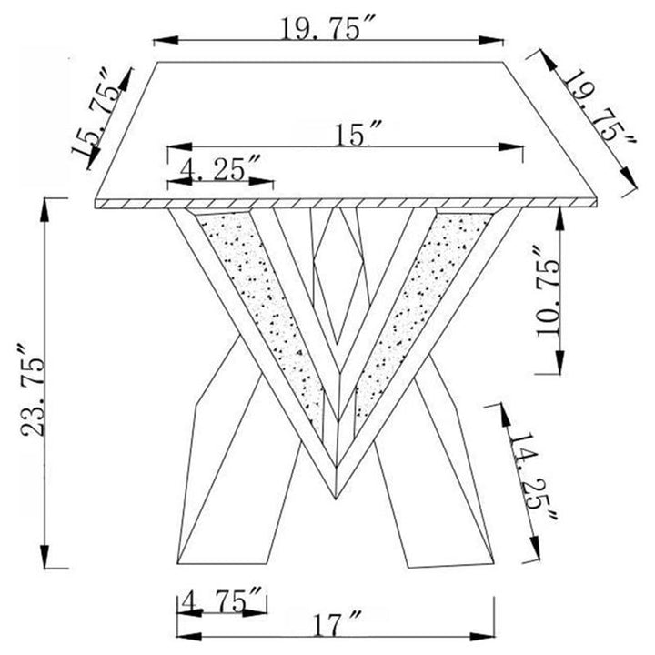 Taffeta V-shaped End Table with Glass Top Silver (723447)