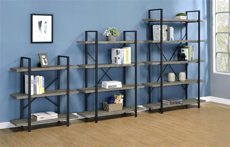 Cole 4-Shelf Bookcase Grey Driftwood and Gunmetal (805816)