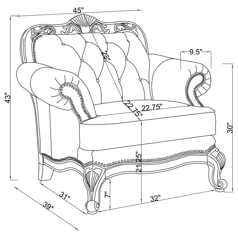 Victoria Upholstered Tufted Living Room Set Brown (500681-S3)