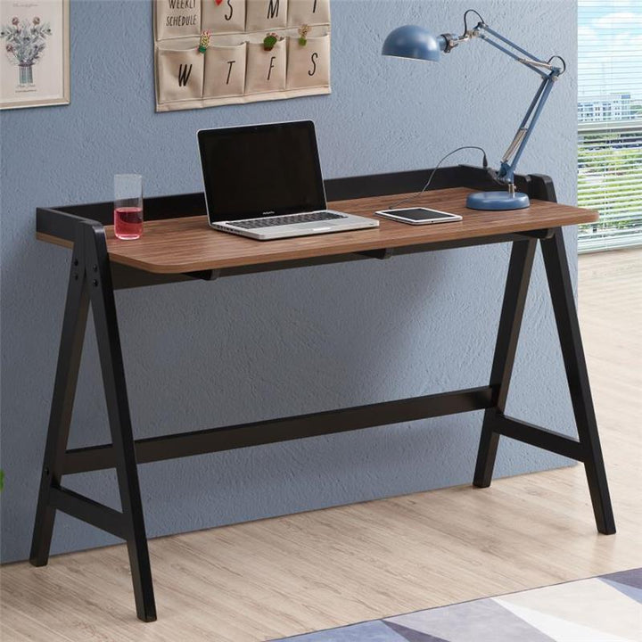 Raul Writing Desk Walnut and Black with USB ports (805926)