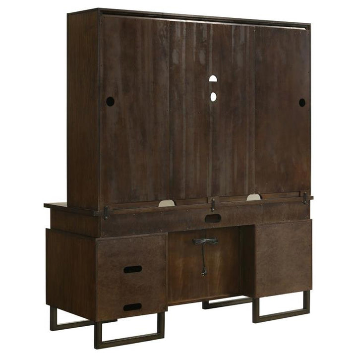 Marshall 10-drawer Credenza Desk With Hutch Dark Walnut and Gunmetal (881293)