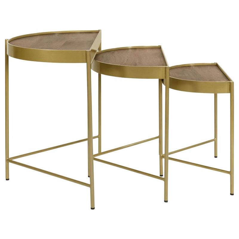 Tristen 3-Piece Demilune Nesting Table With Recessed Top Brown and Gold (936156)