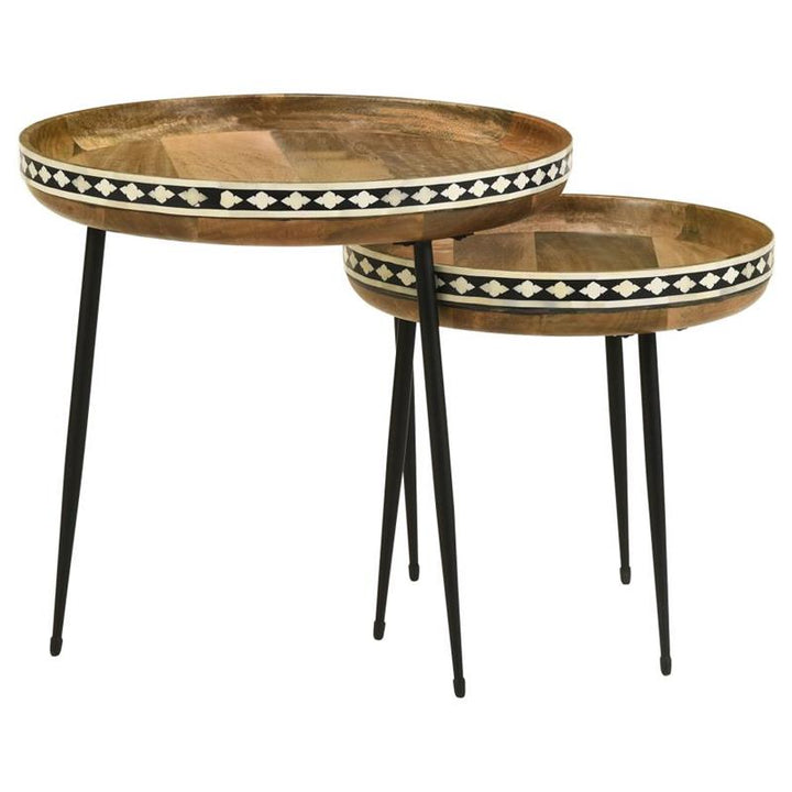 Ollie 2-piece Round Nesting Table Natural and Black (930193)