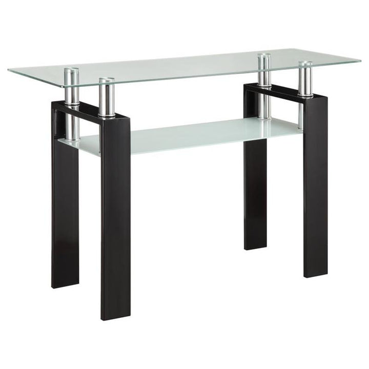 Dyer Tempered Glass Sofa Table with Shelf Black (702289)