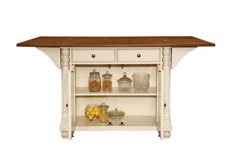 Slater 2-drawer Kitchen Island with Drop Leaves Brown and Buttermilk (102271)