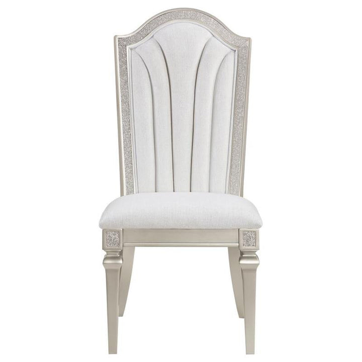 Evangeline Upholstered Dining Side Chair with Faux Diamond Trim Ivory and Silver Oak (Set of 2) (107552)