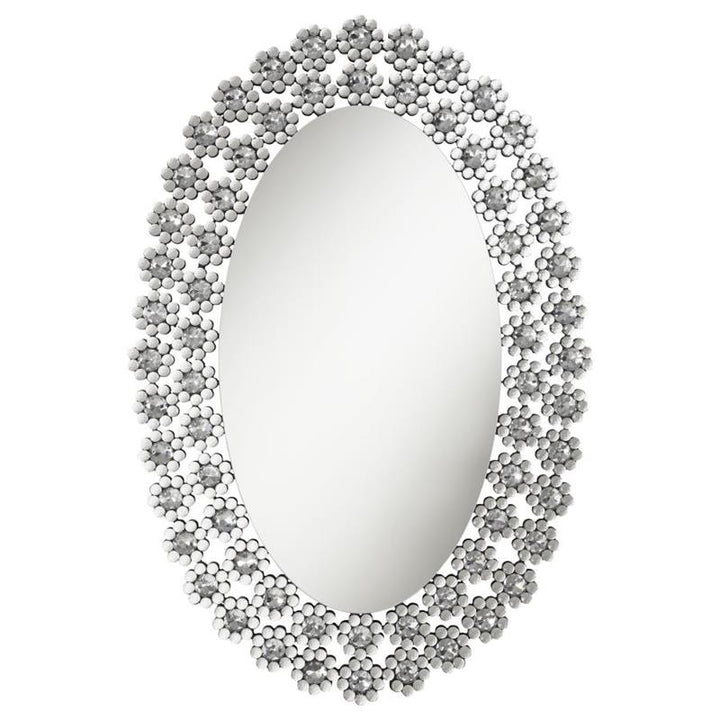 Colleen Oval Wall Mirror with Faux Crystal Blossoms (961615)