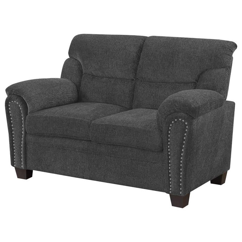 Clementine Upholstered Loveseat with Nailhead Trim Grey (506575)