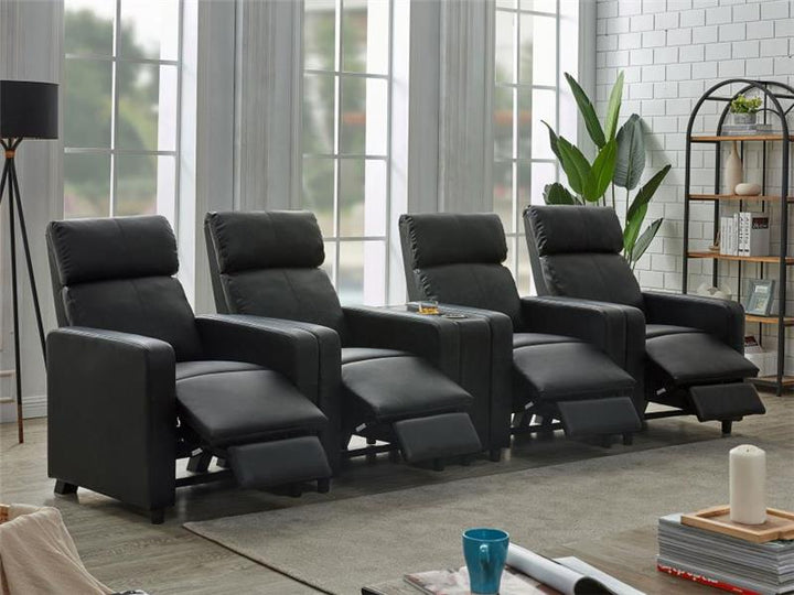 Toohey Upholstered Tufted Recliner Living Room Set Black (600181-S4B)