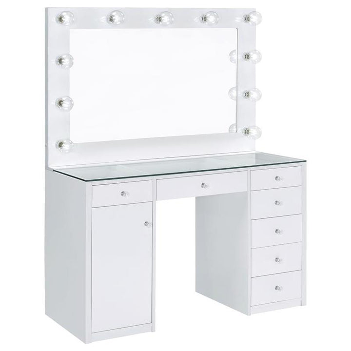 Percy 7-drawer Glass Top Vanity Desk with Lighting White (931143)