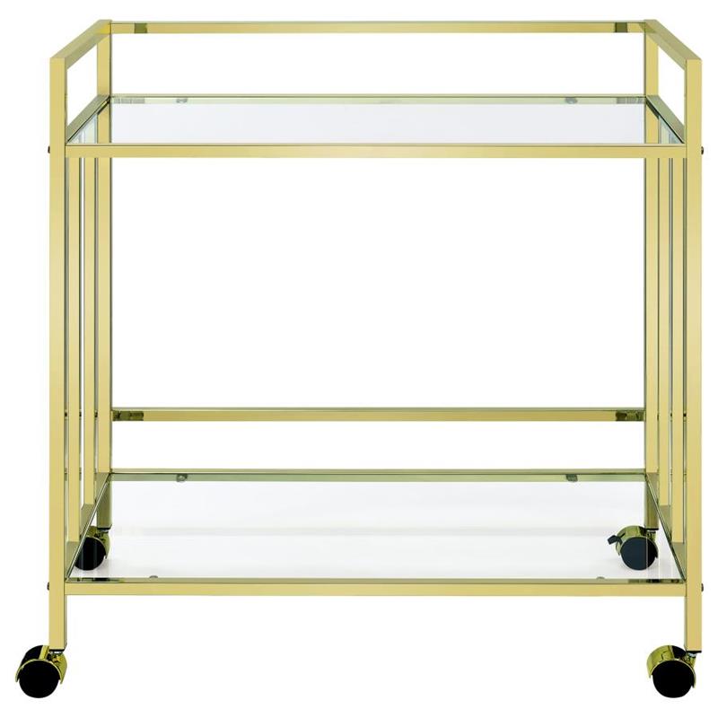 Cara Rectangular Glass Bar Cart Brass (181381)