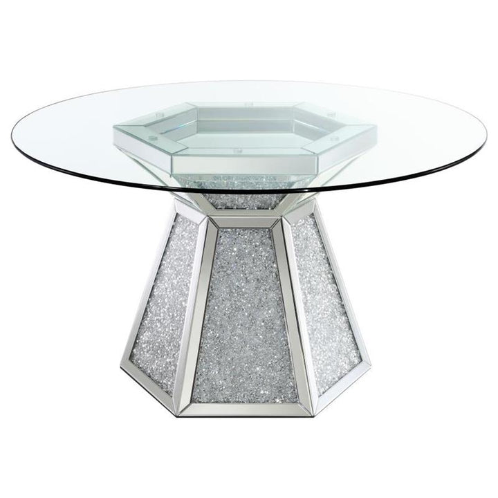 Quinn 5-piece Hexagon Pedestal Dining Room Set Mirror and Grey (115561-S5G)