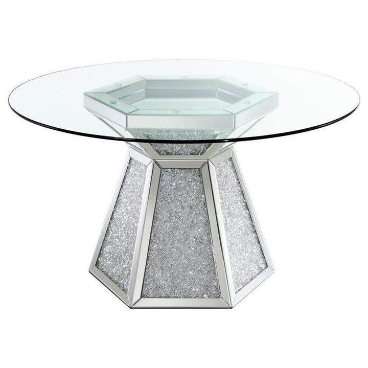 Quinn Hexagon Pedestal Glass Top Dining Table Mirror (115561)