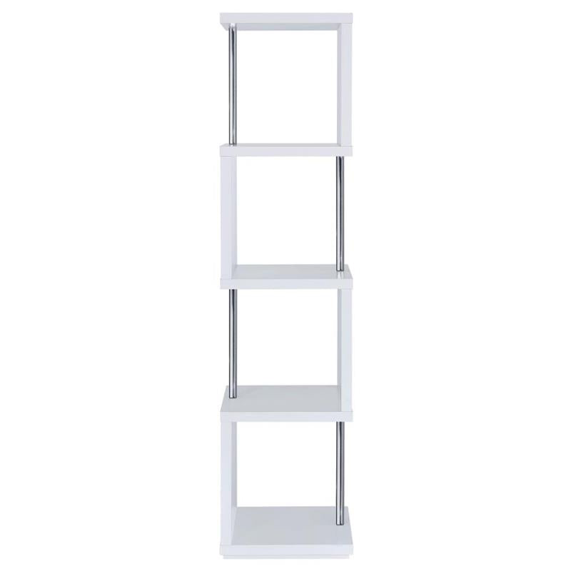 Baxter 4-shelf Bookcase White and Chrome (801418)