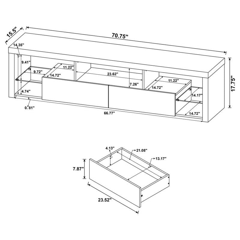 Jude 2-drawer 71" TV Stand With Shelving White High Gloss (704251)