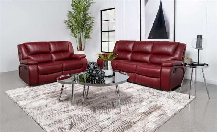 Camila 2-piece Upholstered Reclining Sofa Set Red Faux Leather (610241-S2)