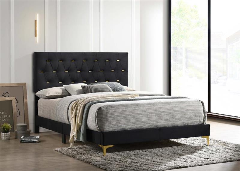 Kendall Tufted Panel California King Bed Black and Gold (224451KW)