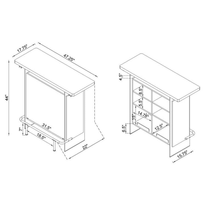 Acosta Rectangular Bar Unit with Footrest and Glass Side Panels (182631)