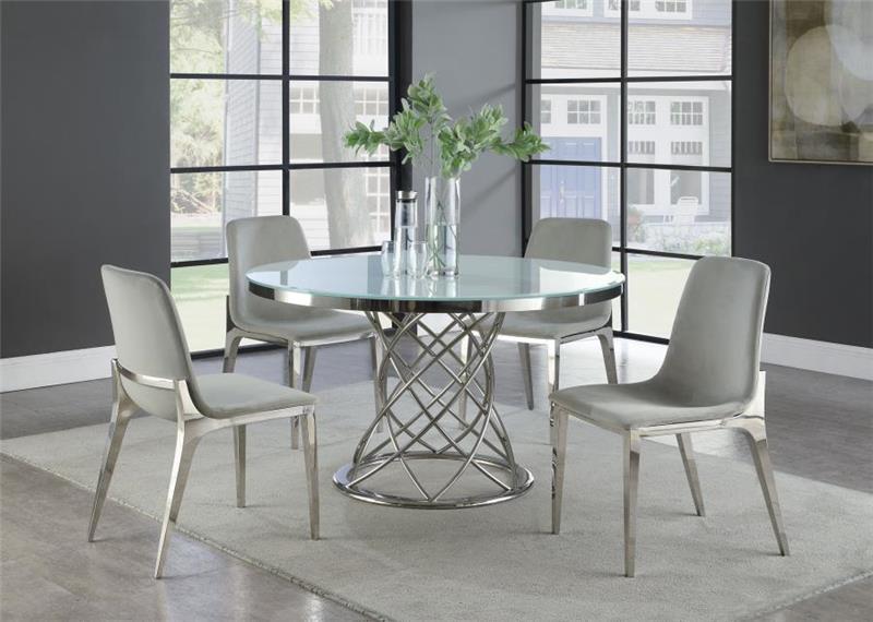 Irene Round Glass Top Dining Table White and Chrome (110401)