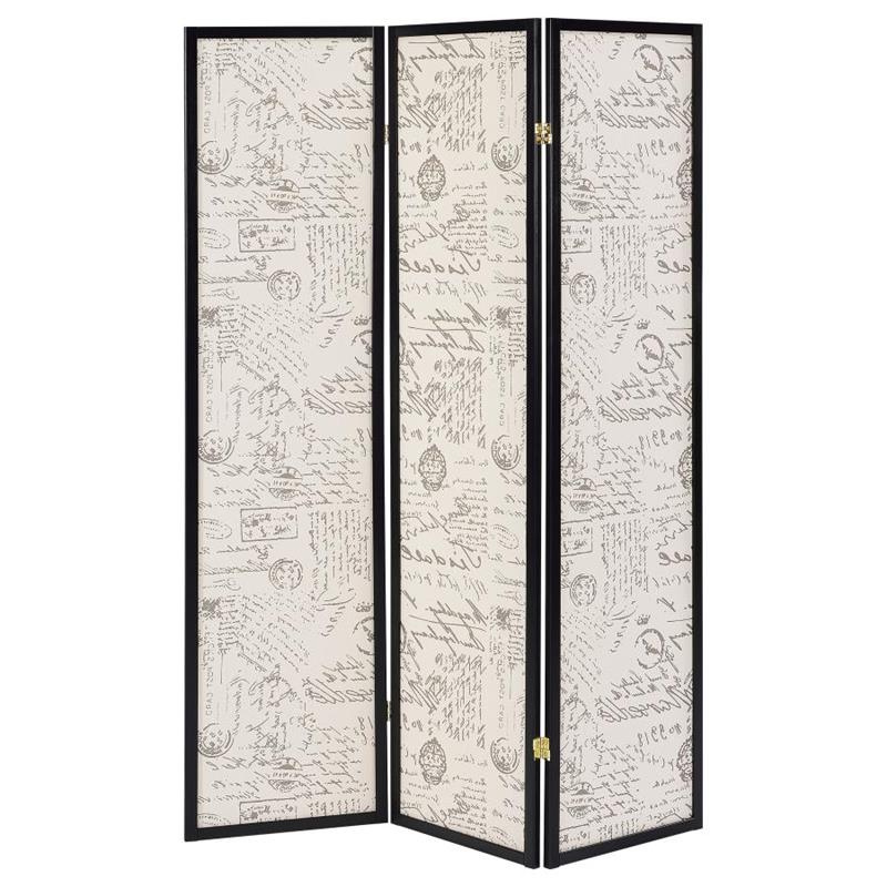 Felice 3-panel French Script Print Folding Screen Espresso (900074)