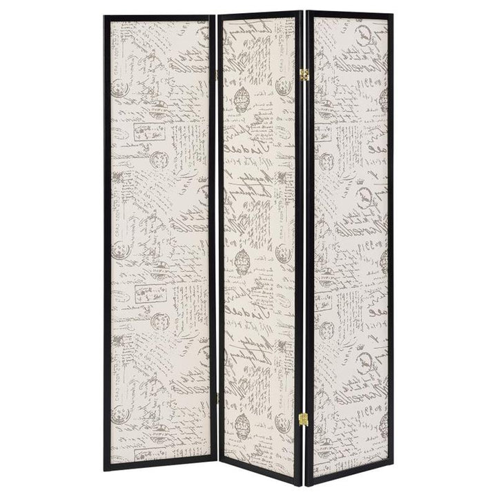 Felice 3-panel French Script Print Folding Screen Espresso (900074)