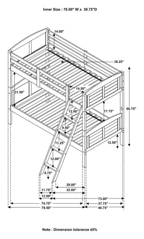 Flynn Twin Over Twin Bunk Bed Weathered Brown (400808)