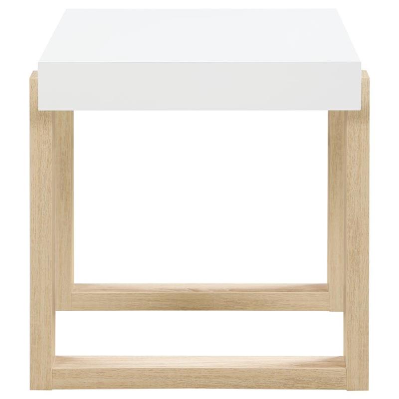 Pala Rectangular End Table with Sled Base White High Gloss and Natural (753397)