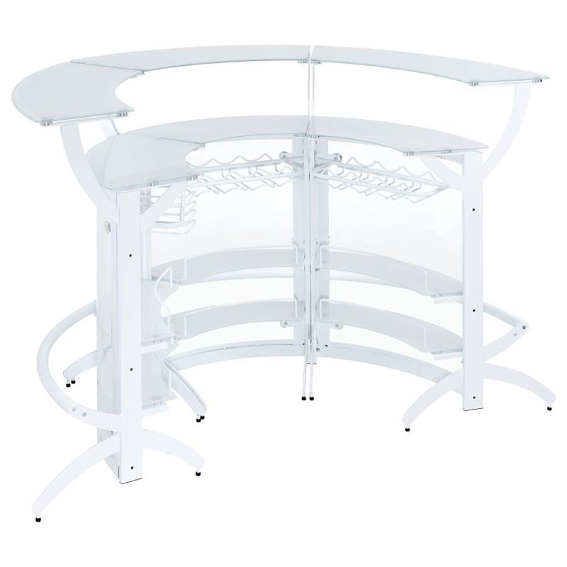 Dallas 2-shelf Curved Home Bar White and Frosted Glass (Set of 3) (182136-S3)