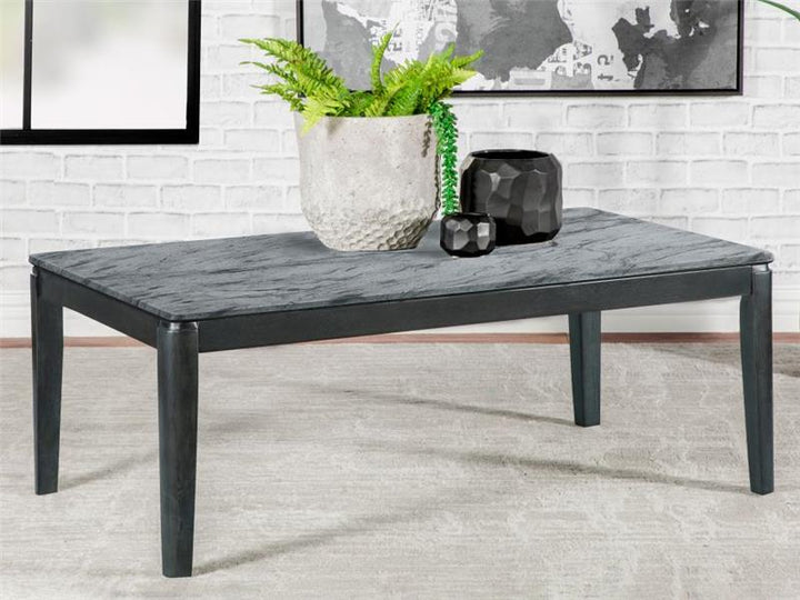 Mozzi Rectangular Coffee Table Faux Grey Marble and Black (753518)