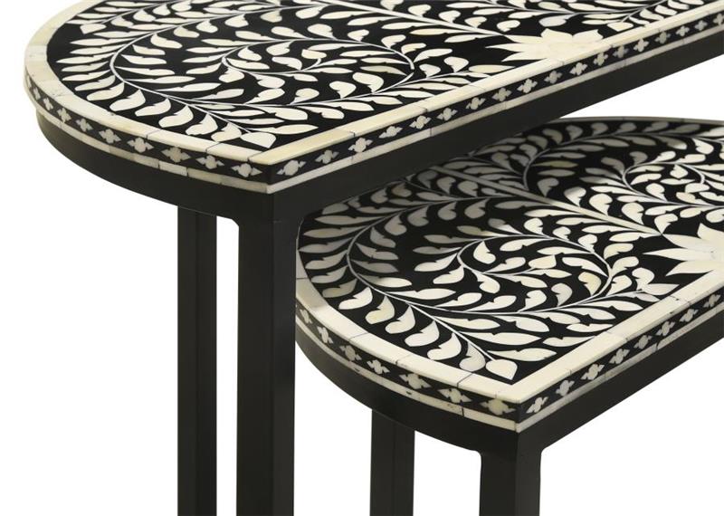 Zakiya 2-piece Demilune Nesting Table Black and White (930195)