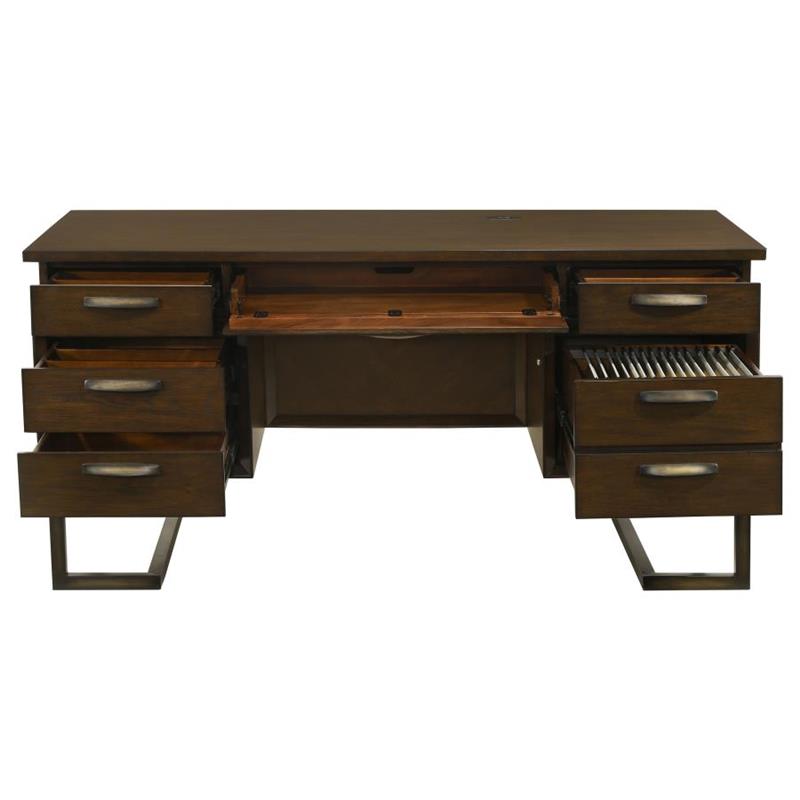 Marshall 6-drawer Executive Desk Dark Walnut and Gunmetal (881291)