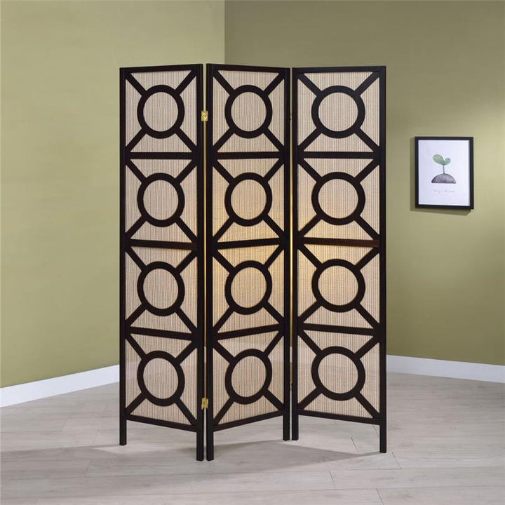 Vulcan 3-panel Geometric Folding Screen Tan and Cappuccino (900090)