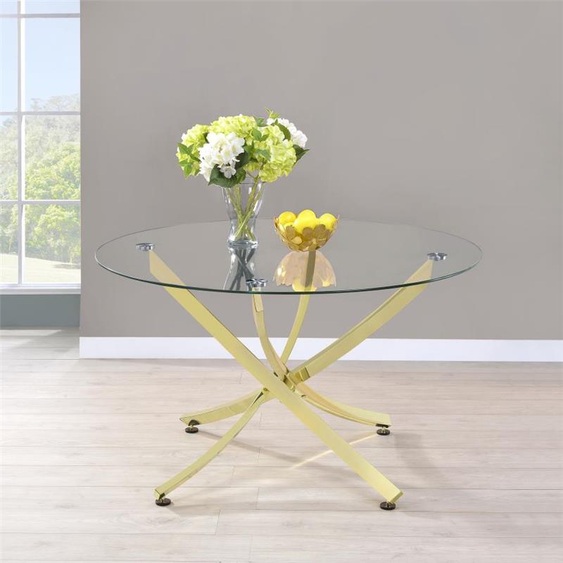 Beckham Round Dining Table Brass and Clear (108441)