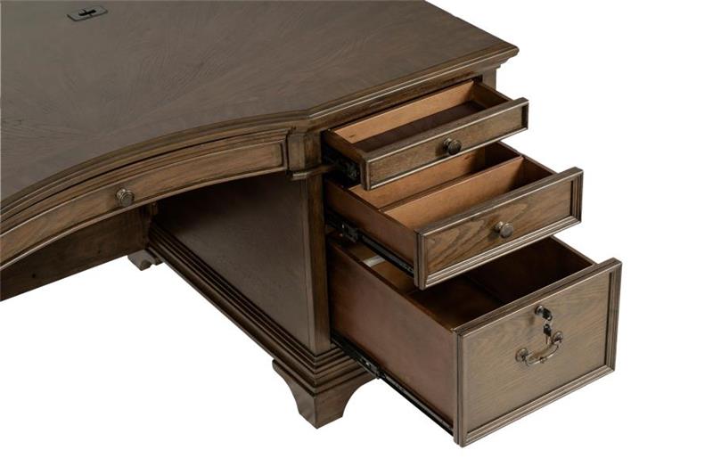 Hartshill Executive Desk with File Cabinets Burnished Oak (881281)