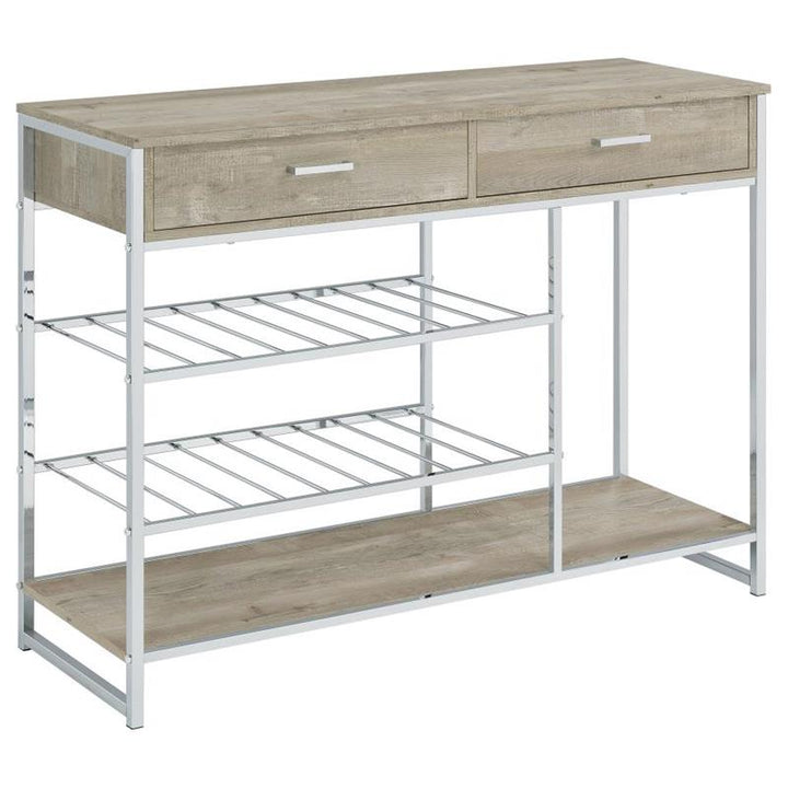 Melrose 2-shelf Wine Cabinet with 2 Drawers Gray Washed Oak and Chrome (182275)
