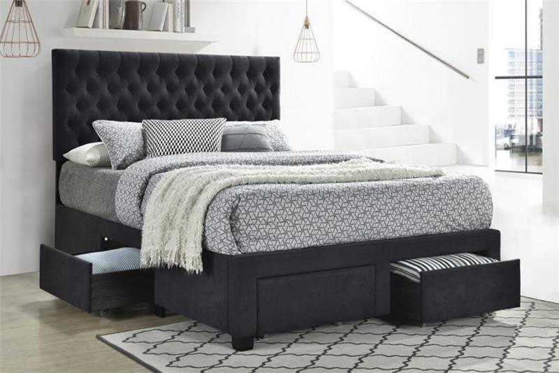 Soledad Full 4-drawer Button Tufted Storage Bed Charcoal (305877F)