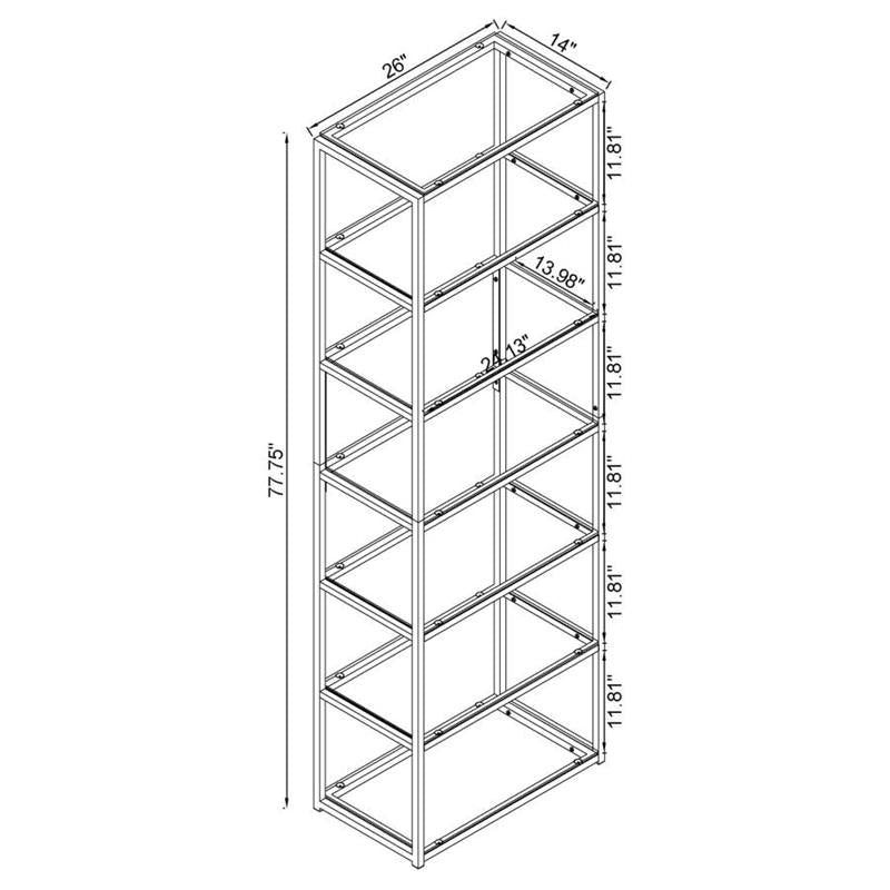 Kate 6-shelf Bookcase Black Nickel (801017)