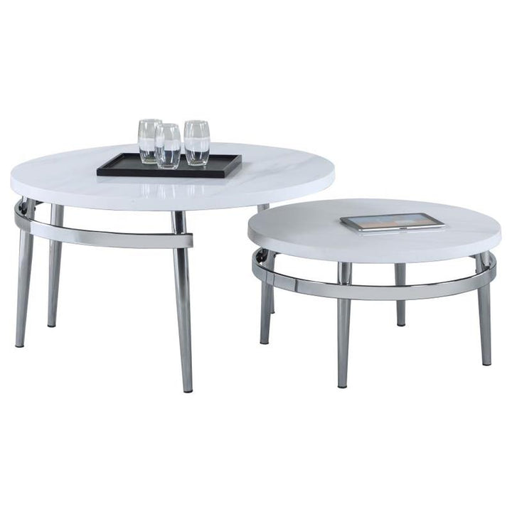 Avilla Round Nesting Coffee Table White and Chrome (722968)